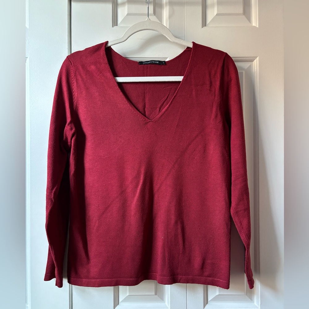 Burgundy v-neck sweater